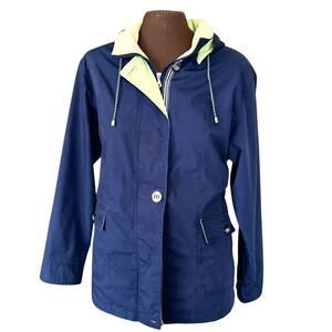 St. John’s Bay Women's Size L Navy/Green Full Zip Hooded Spring/Fall Jacket